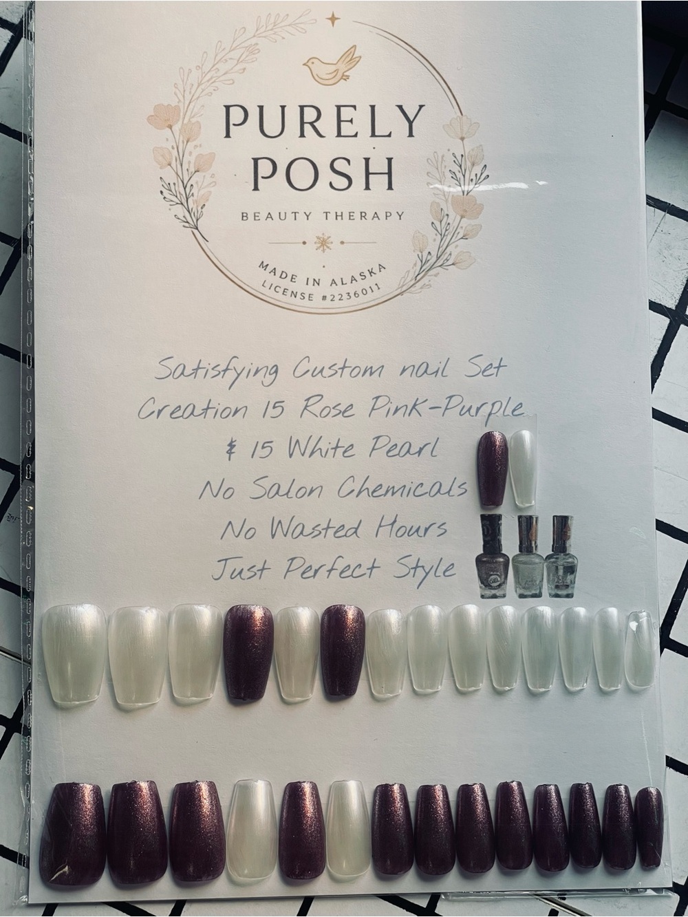 30 pcs Satisfying custom nail set creation 15 Rose Dusty Pink + 15 White Pearl